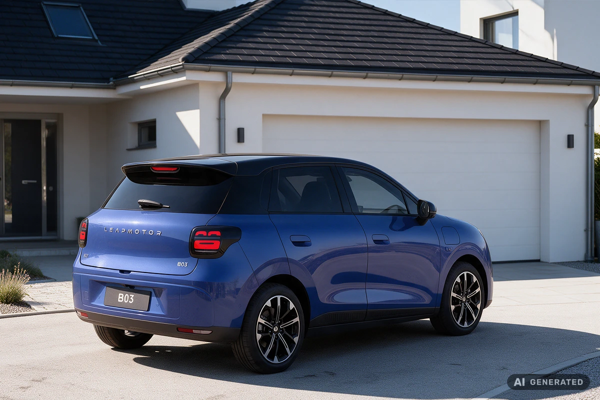 zu sehen: Leap Motor B03, parkend vor einem Haus